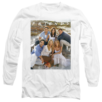 White men's long sleeve t-shirt with Friends Lifes A Beach graphic
