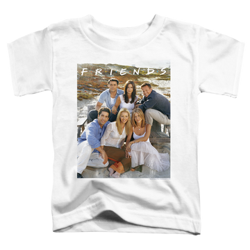 White toddler t-shirt with Friends Lifes A Beach graphic
