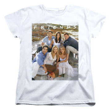 White women's t-shirt with Friends Lifes A Beach graphic