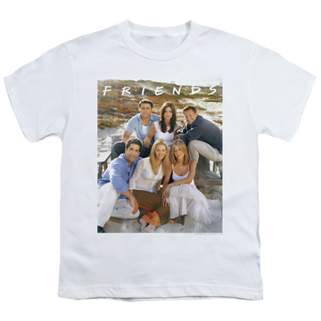 White youth t-shirt for ages 8 to 12 with Friends Lifes A Beach graphic