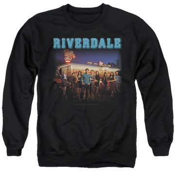 Black men's crewneck sweatshirt with Riverdale Up At Pops graphic