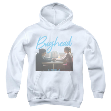 White youth hoodie for ages 8 to 12 with Riverdale Bughead graphic