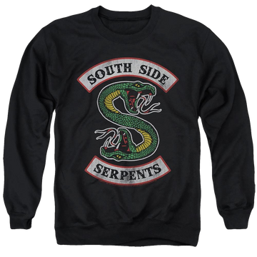 Black men's crewneck sweatshirt with Riverdale South Side Serpent graphic