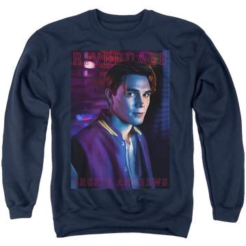 Navy men's crewneck sweatshirt with Riverdale Archie Andrews graphic