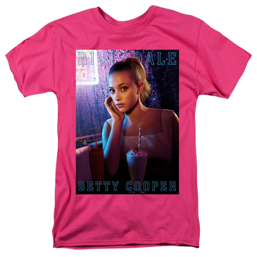 Hot pink men's regular fit t-shirt with Riverdale Betty Cooper graphic