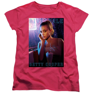 Hot pink women's t-shirt with Riverdale Betty Cooper graphic