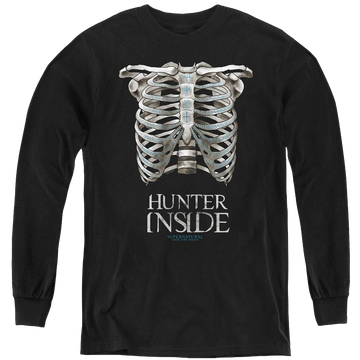 Black youth long sleeve t-shirt with Supernatural Hunter Inside graphic