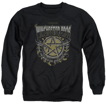 Black men's crewneck sweatshirt with Supernatural Winchester Bros graphic