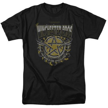 Black men's regular fit t-shirt with Supernatural Winchester Bros graphic