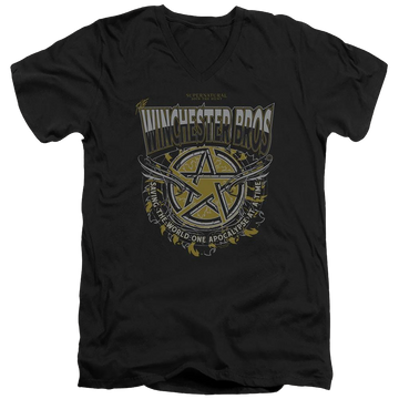 Black men's v-neck t-shirt with Supernatural Winchester Bros graphic