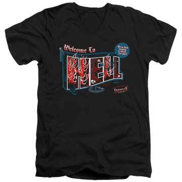 Black men's v-neck t-shirt with Supernatural Welcome graphic