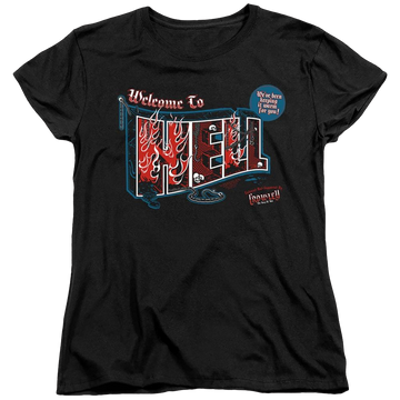 Black women's t-shirt with Supernatural Welcome graphic