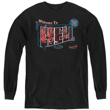 Black youth long sleeve t-shirt with Supernatural Welcome graphic