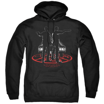 Black pullover hoodie with Supernatural Silhouettes graphic