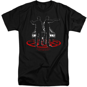Black men's tall fit t-shirt with Supernatural Silhouettes graphic