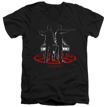 Black men's v-neck t-shirt with Supernatural Silhouettes graphic