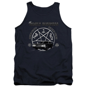 Navy men's tank with Supernatural Saving People And Hunting graphic
