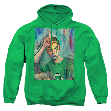 Kelly green pullover hoodie with Big Bang Theory Sheldon Painting graphic