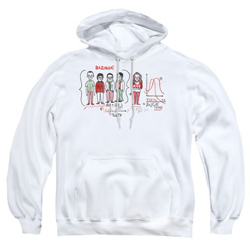 White pullover hoodie with Big Bang Theory Bazinga Equation graphic