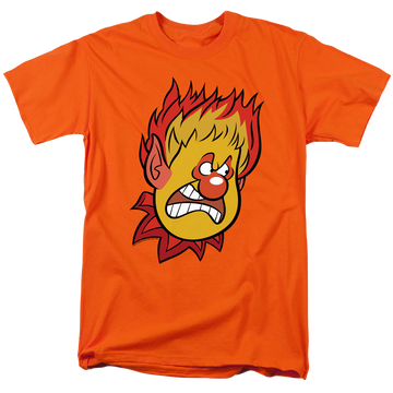 Orange men's regular fit t-shirt with Year Without a Santa Claus Heat Miser graphic