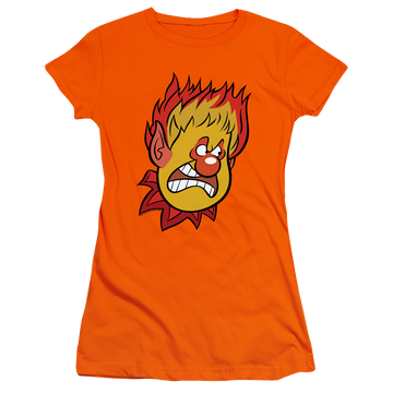 Orange juniors t-shirt with Year Without a Santa Claus Heat Miser graphic