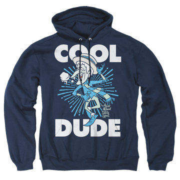 Navy pullover hoodie with Year Without a Santa Claus Cool Dude graphic