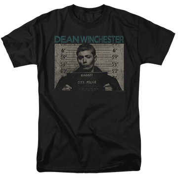 Black men's regular fit t-shirt with Supernatural Dean Mug Shot graphic