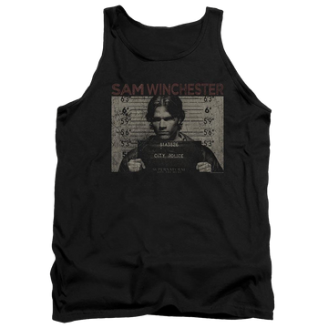 Black men's tank with Supernatural Sam Mug Shot graphic