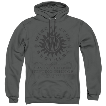 Charcoal pullover hoodie with Supernatural Winchester Anti Possession graphic