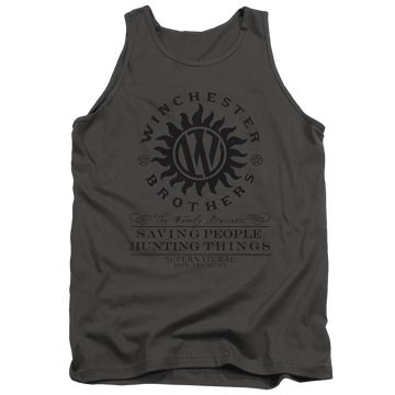 Charcoal men's tank with Supernatural Winchester Anti Possession graphic
