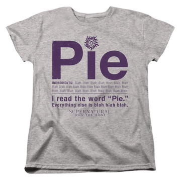 Athletic heather women's t-shirt with Supernatural Pie graphic