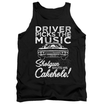Black men's tank with Supernatural Driver Picks Music graphic