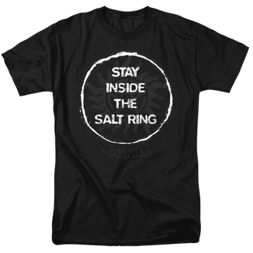 Black men's regular fit t-shirt with Supernatural Stay Inside The Salt Ring graphic