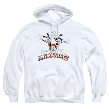 White pullover hoodie with Animaniacs Trio graphic