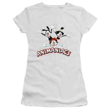 White juniors t-shirt with Animaniacs Trio graphic