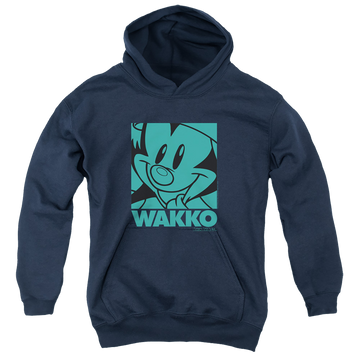 Navy youth hoodie for ages 8 to 12 with Animaniacs Pop Wakko graphic