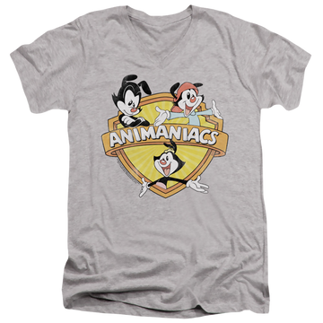 Athletic heather men's v-neck t-shirt with Shielded Animaniacs graphic
