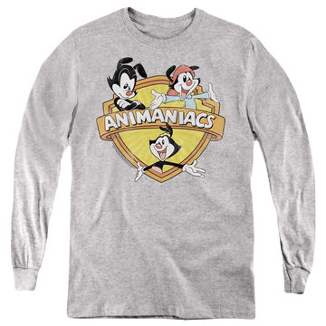 Athletic heather youth long sleeve t-shirt with Shielded Animaniacs graphic