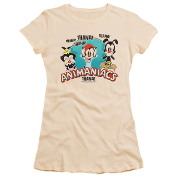 Cream juniors t-shirt with Animaniacs No Evil graphic