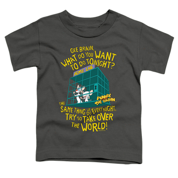 Charcoal toddler t-shirt with Pinky and The Brain The World graphic