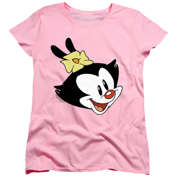 Pink women's t-shirt with Animaniacs Dot Head graphic
