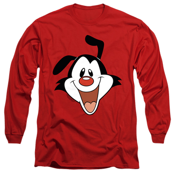 Red men's long sleeve t-shirt with Animaniacs Yakko Head graphic