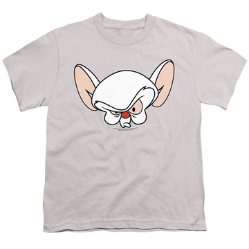Silver youth t-shirt for ages 8 to 12 with Pinky and The Brain Brain graphic