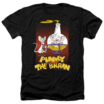 Charcoal men's heather t-shirt with Pinky and The Brain Lab Flask graphic