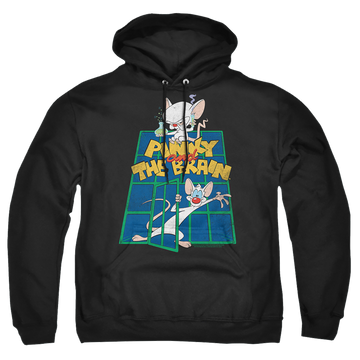 Black pullover hoodie with Pinky and The Brain Ol Standard graphic