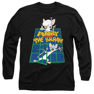 Black men's long sleeve t-shirt with Pinky and The Brain Ol Standard graphic