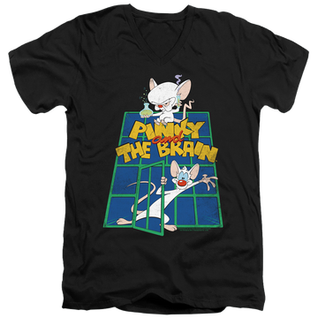 Black men's v-neck t-shirt with Pinky and The Brain Ol Standard graphic