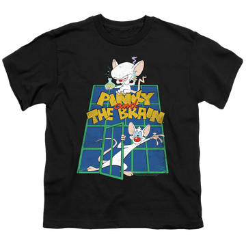 Black youth t-shirt for ages 8 to 12 with Pinky and The Brain Ol Standard graphic
