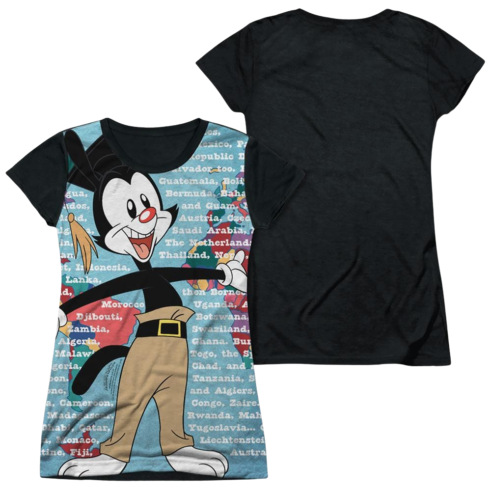Animaniacs Yakko World - Juniors Black Back T-Shirt Juniors Black Back T-Shirt Animaniacs