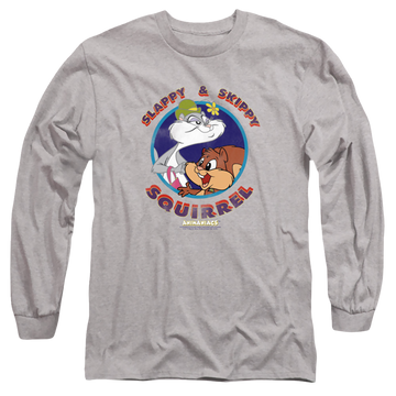 Athletic heather men's long sleeve t-shirt with Animaniacs Slappy And Skippy Squirrel graphic